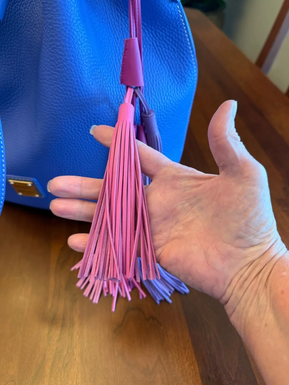 NWOT Dooney & Bourke Lucca Leather Drawstring Bag with Multi-Color Tassels - Picture 9 of 16